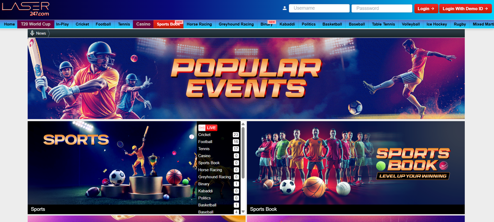 desktop casino dashboard